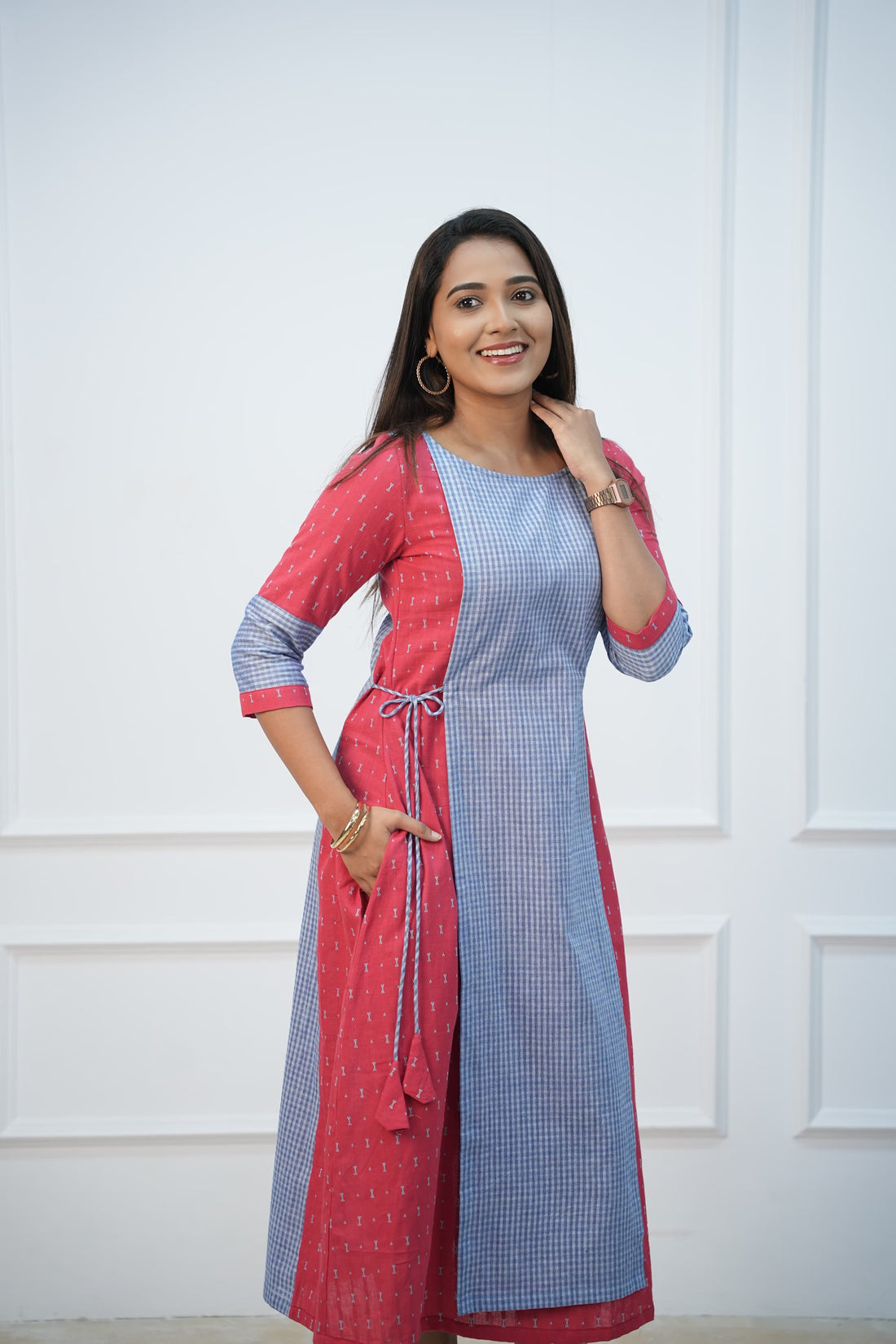 Coral checks Maternity Feeding Dress