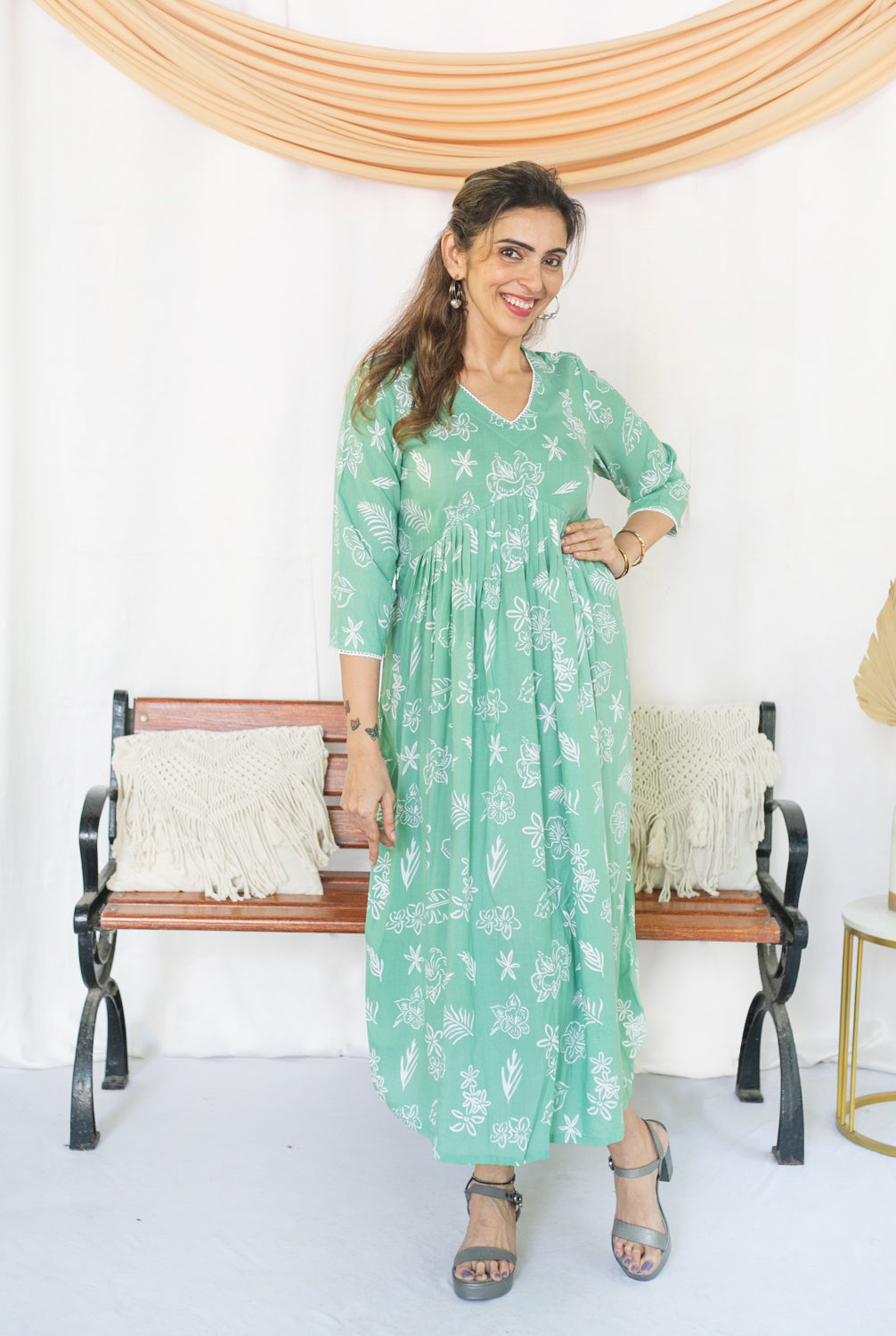 Greenish Maternity feeding Dress