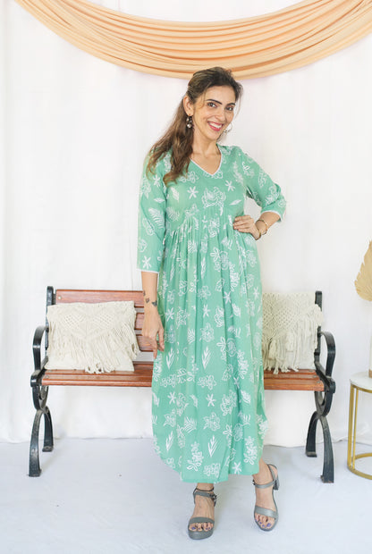 Greenish Maternity feeding Dress