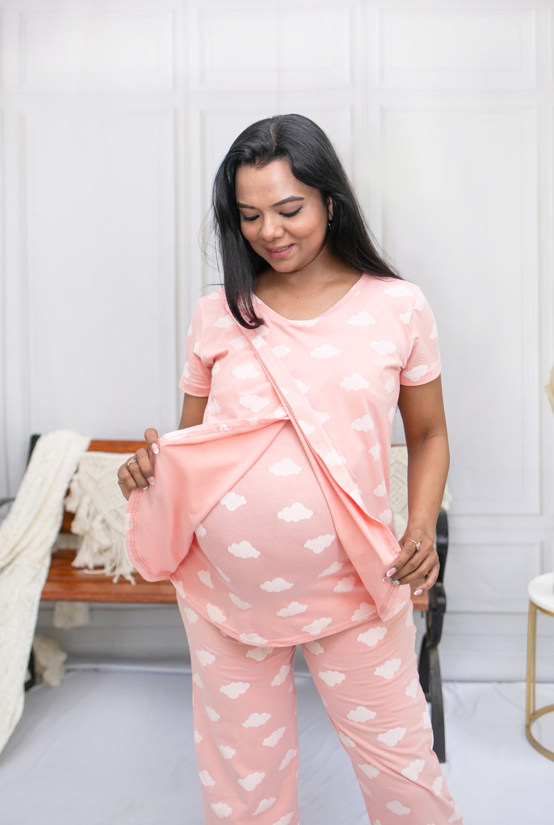 Pink clouds zipless feeding co-ord
