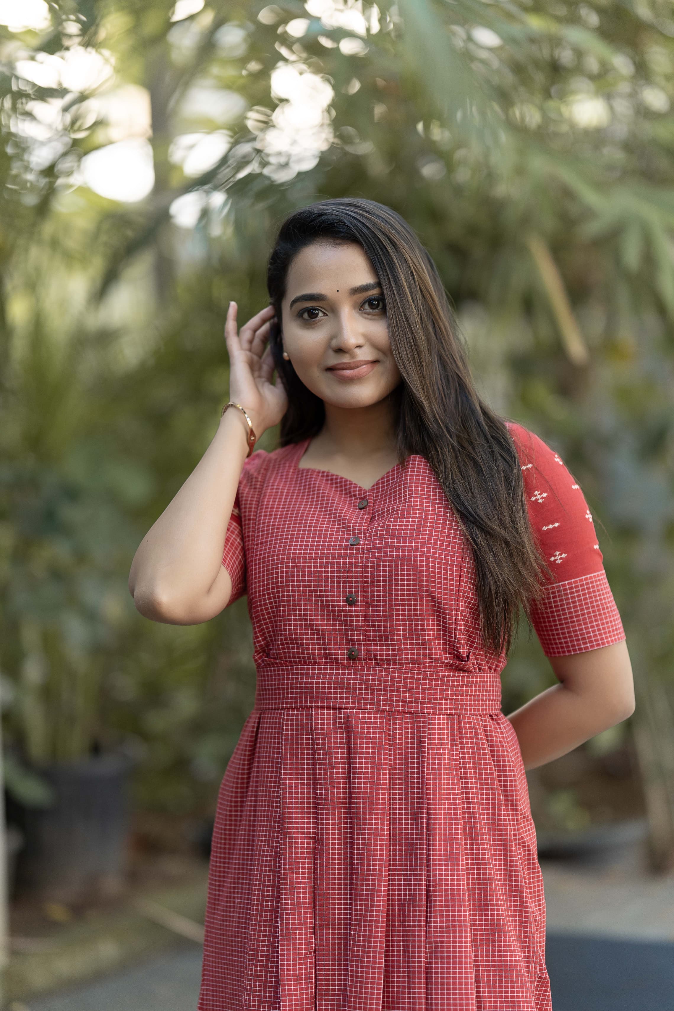 Checks On Red Maternity Feeding Dress