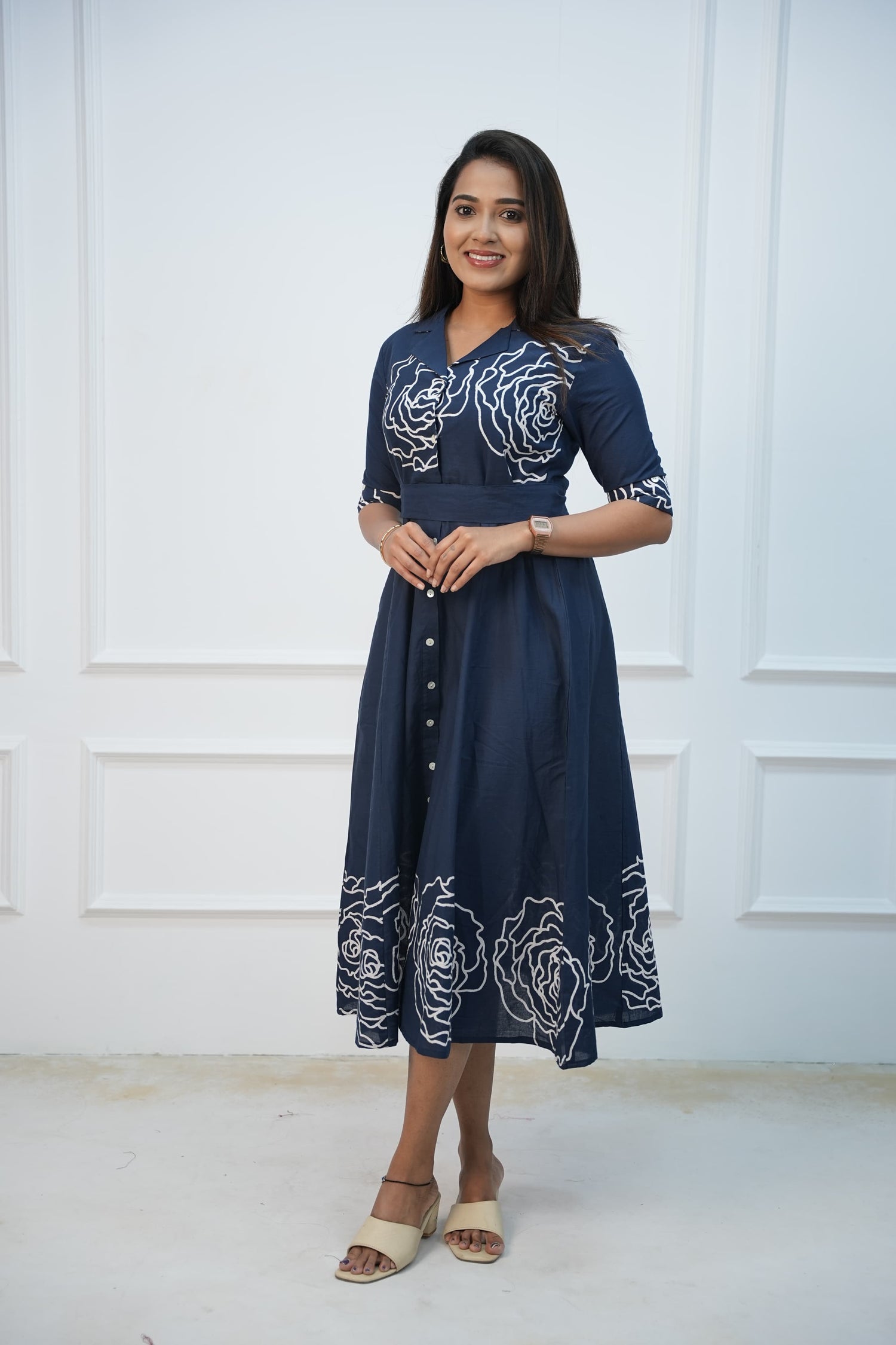 Navy Charm Maternity Feeding Frock