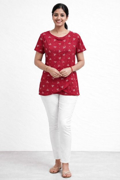 Red Bow Zipless Feeding T-Shirt