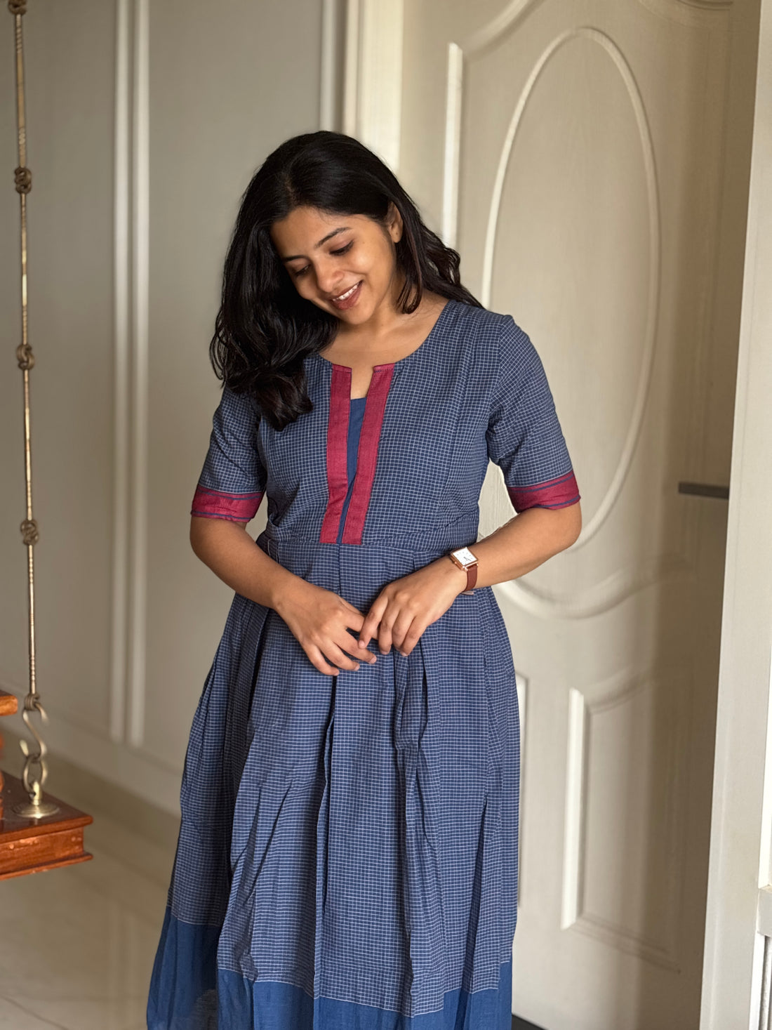Checks On Blue Maternity Feeding dress