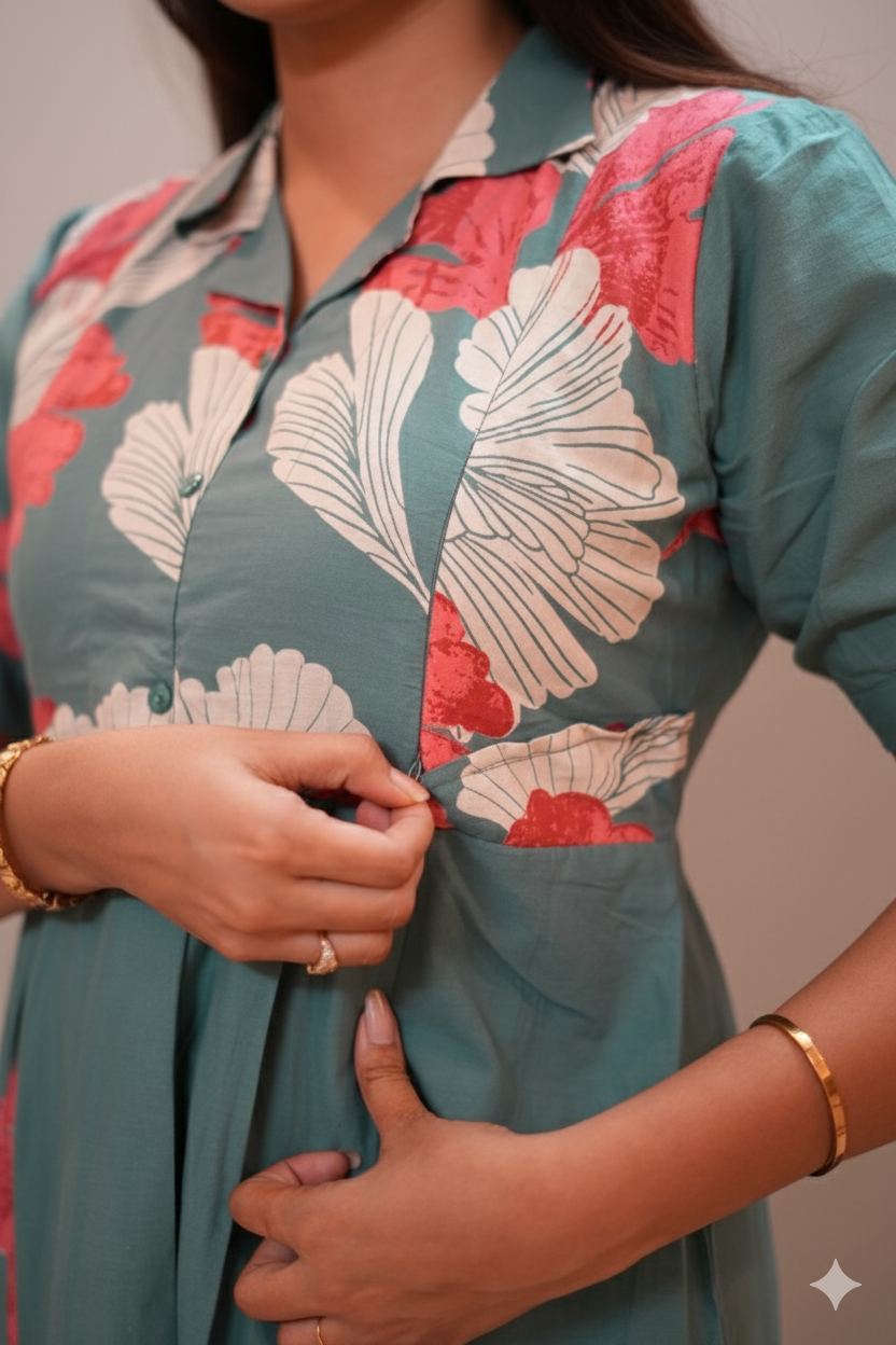 Aquamarine Maternity Feeding Dress