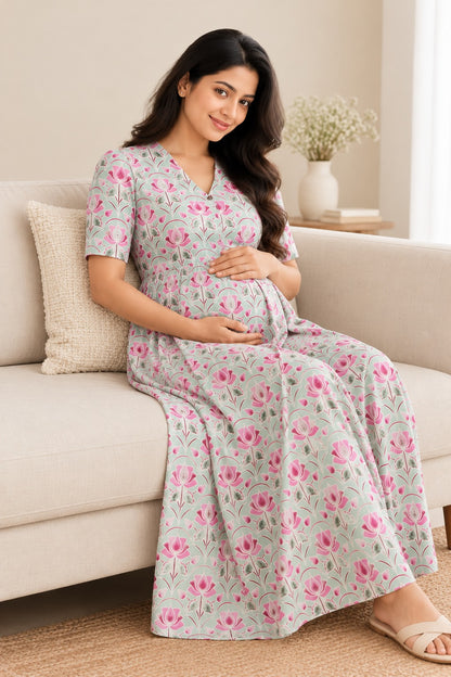 Pink petals maternity Feeding Dress