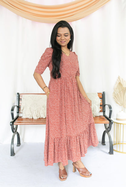 Rust Orange Maternity Feeding Frock