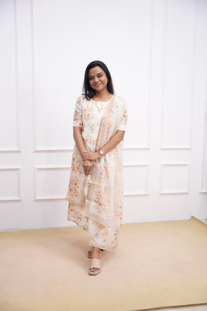 Peach Poem Maternity Feeding Top and Dupatta