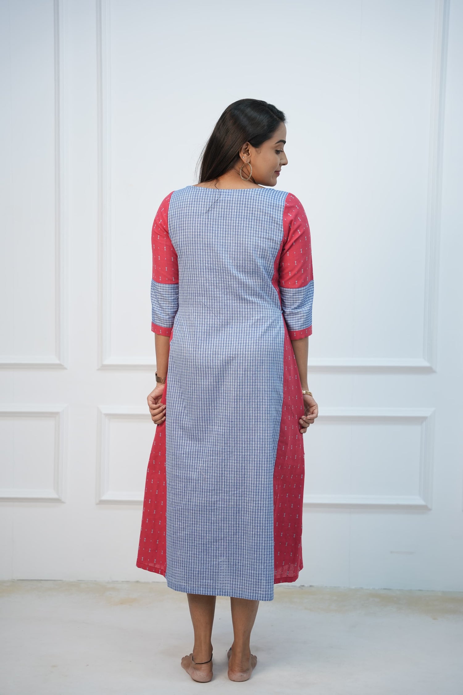 Coral checks Maternity Feeding Dress