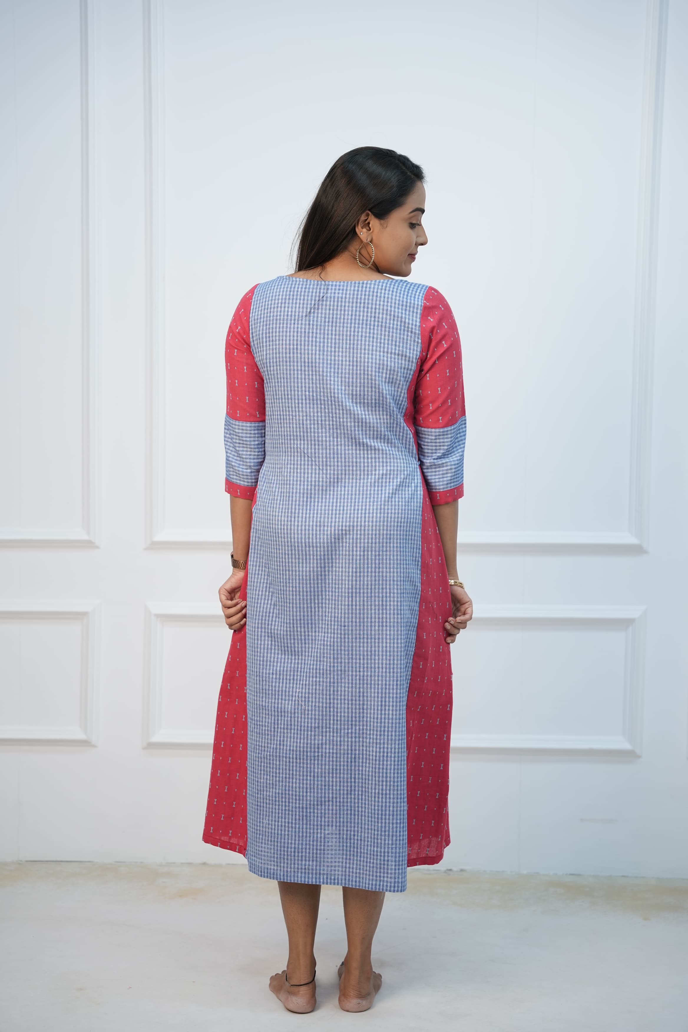 Coral checks Maternity Feeding Dress