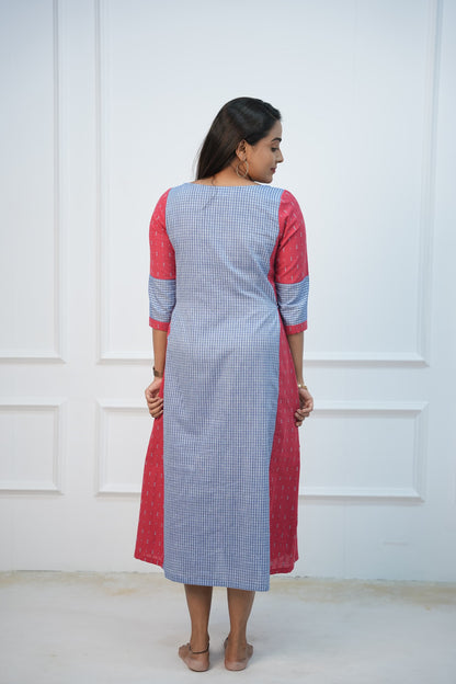 Coral checks Maternity Feeding Dress