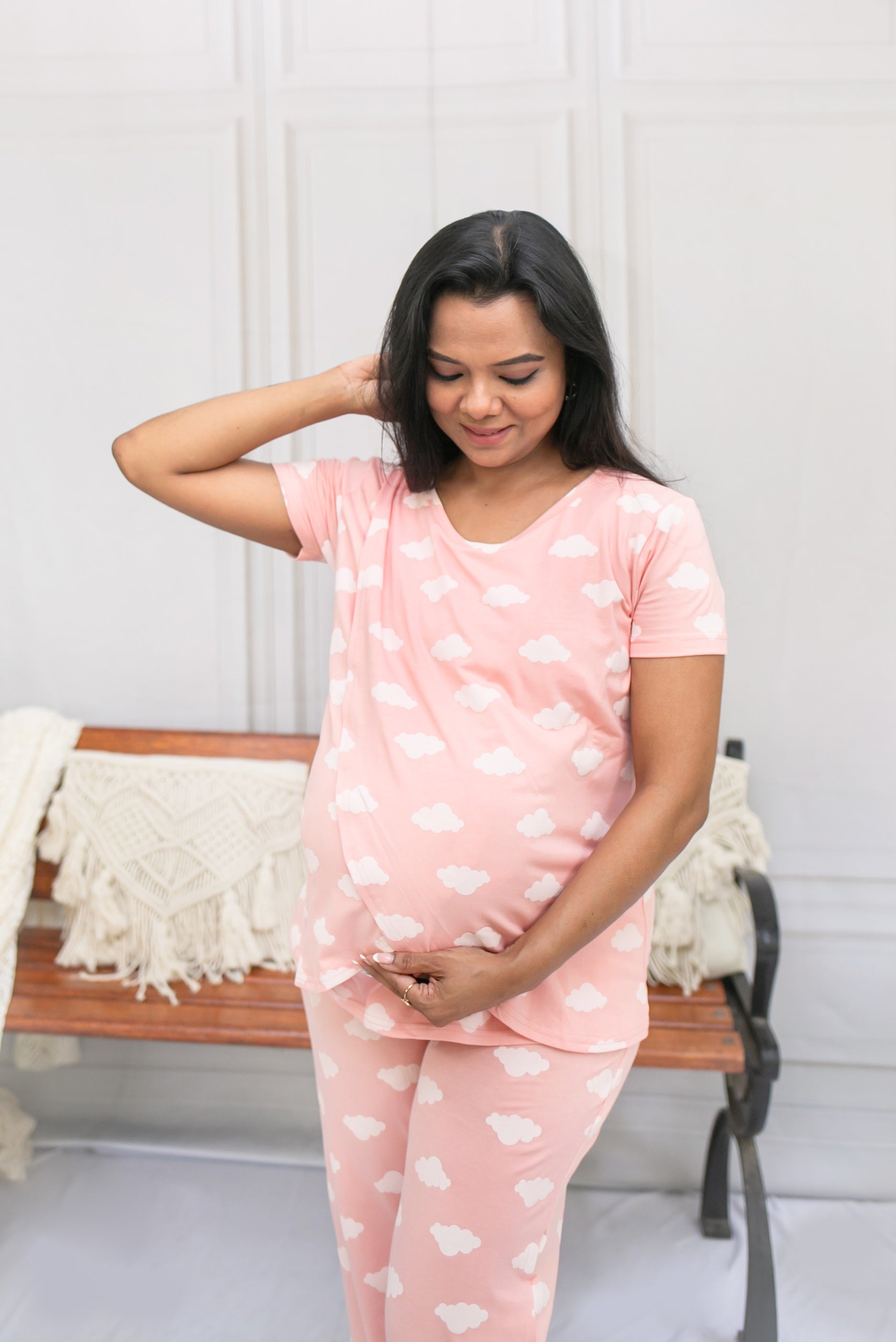 Pink clouds zipless feeding co-ord