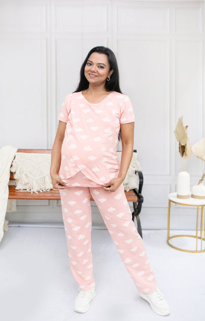 Pink clouds zipless feeding co-ord