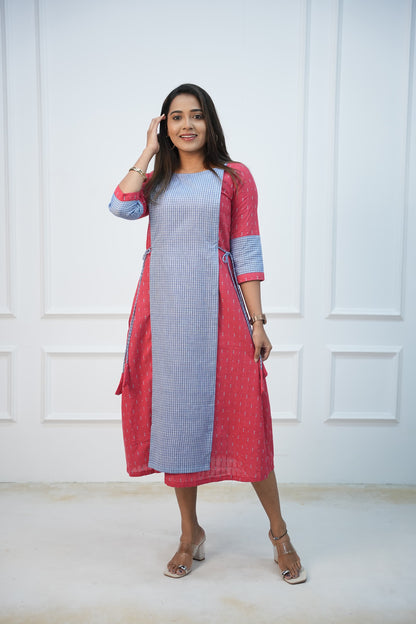 Coral checks Maternity Feeding Dress