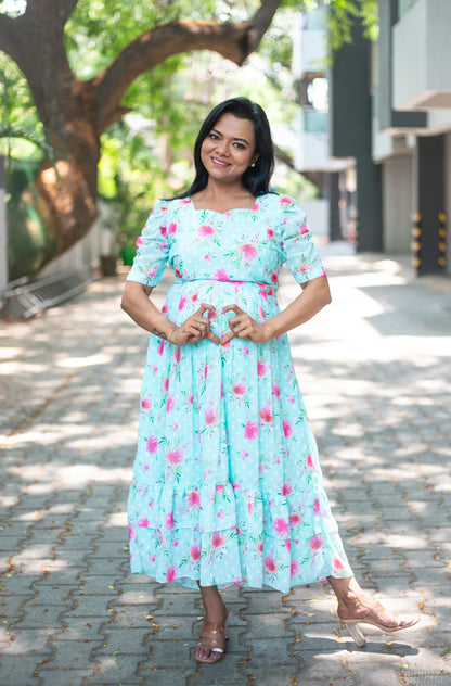 Minty Polka Maternity Feeding Dress