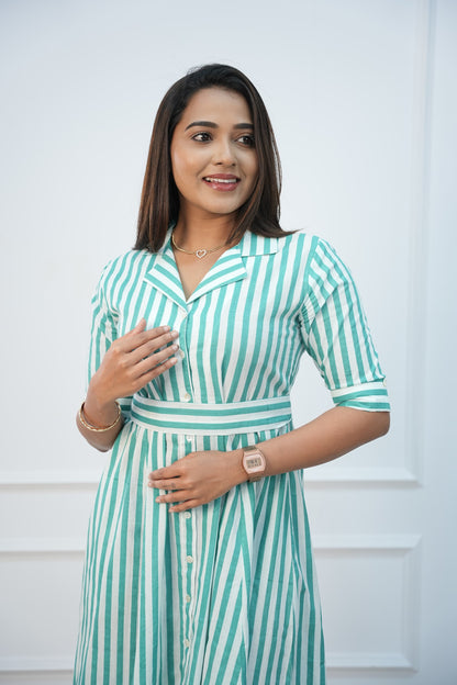 Green Wave Maternity Feeding Frock