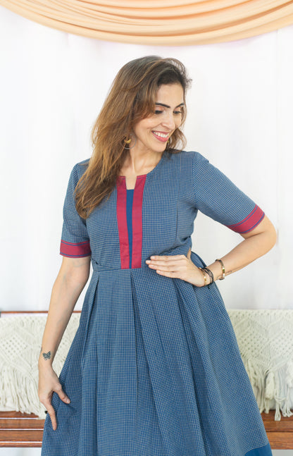 Checks On Blue Maternity Feeding dress