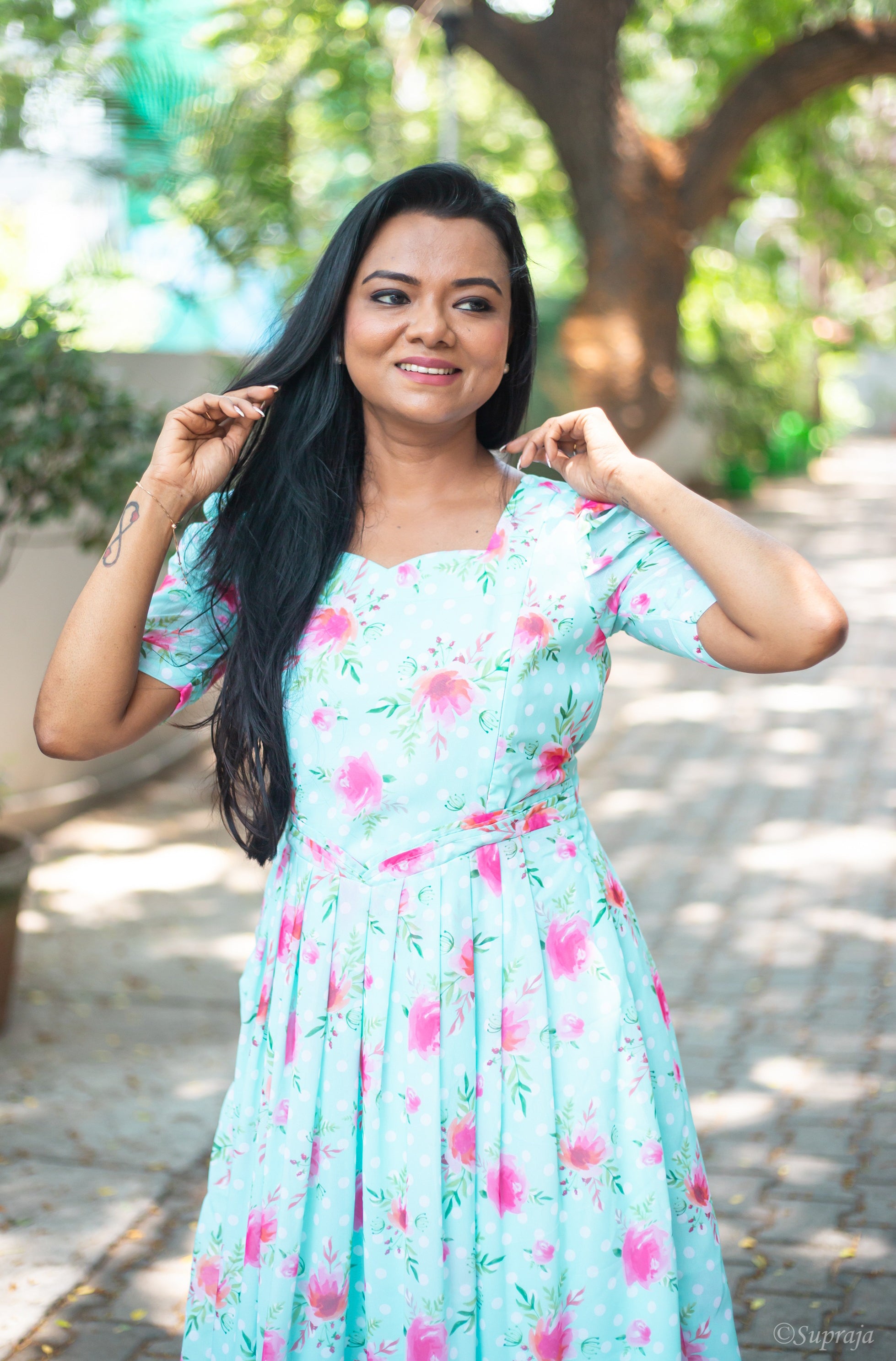 Minty Polka Maternity Feeding Dress