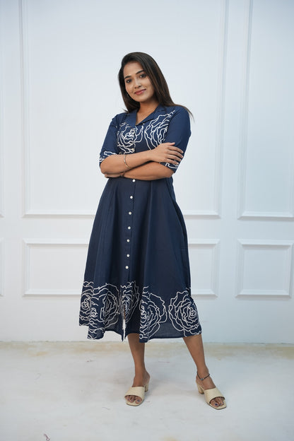 Navy Charm Maternity Feeding Frock