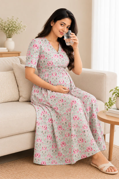 Pink petals maternity Feeding Dress