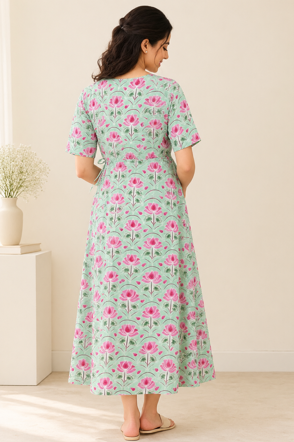 Pink petals maternity Feeding Dress