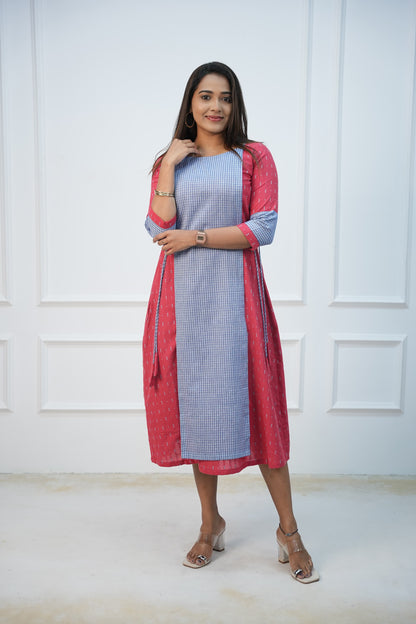 Coral checks Maternity Feeding Dress