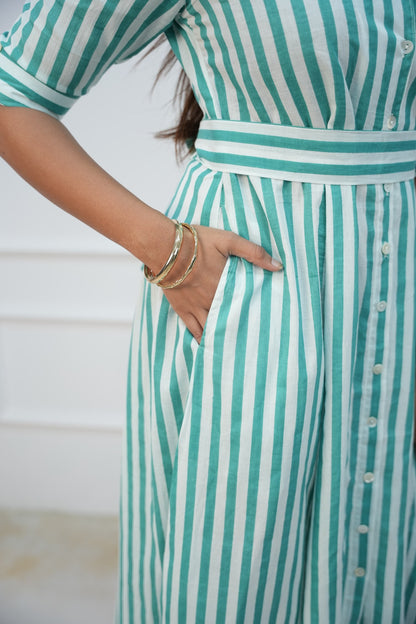 Green Wave Maternity Feeding Frock