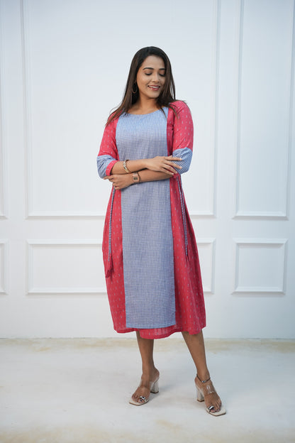 Coral checks Maternity Feeding Dress