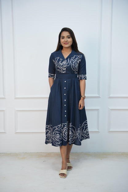 Navy Charm Maternity Feeding Frock