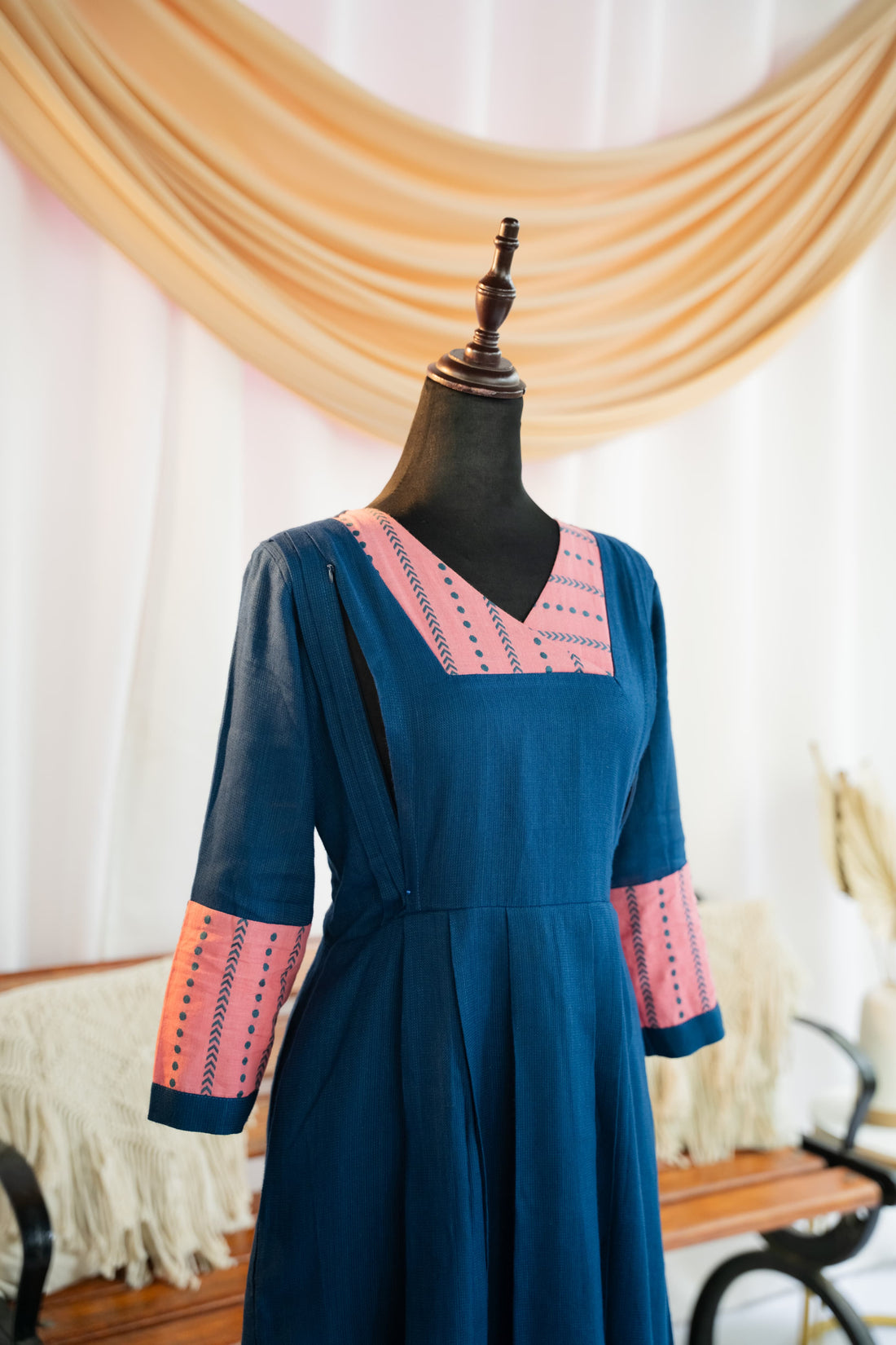 Navy Blush Maternity Feeding Dress