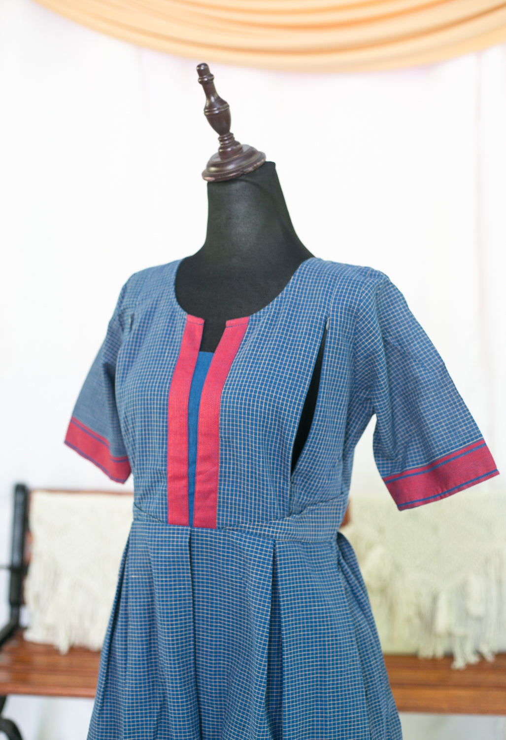 Checks On Blue Maternity Feeding dress