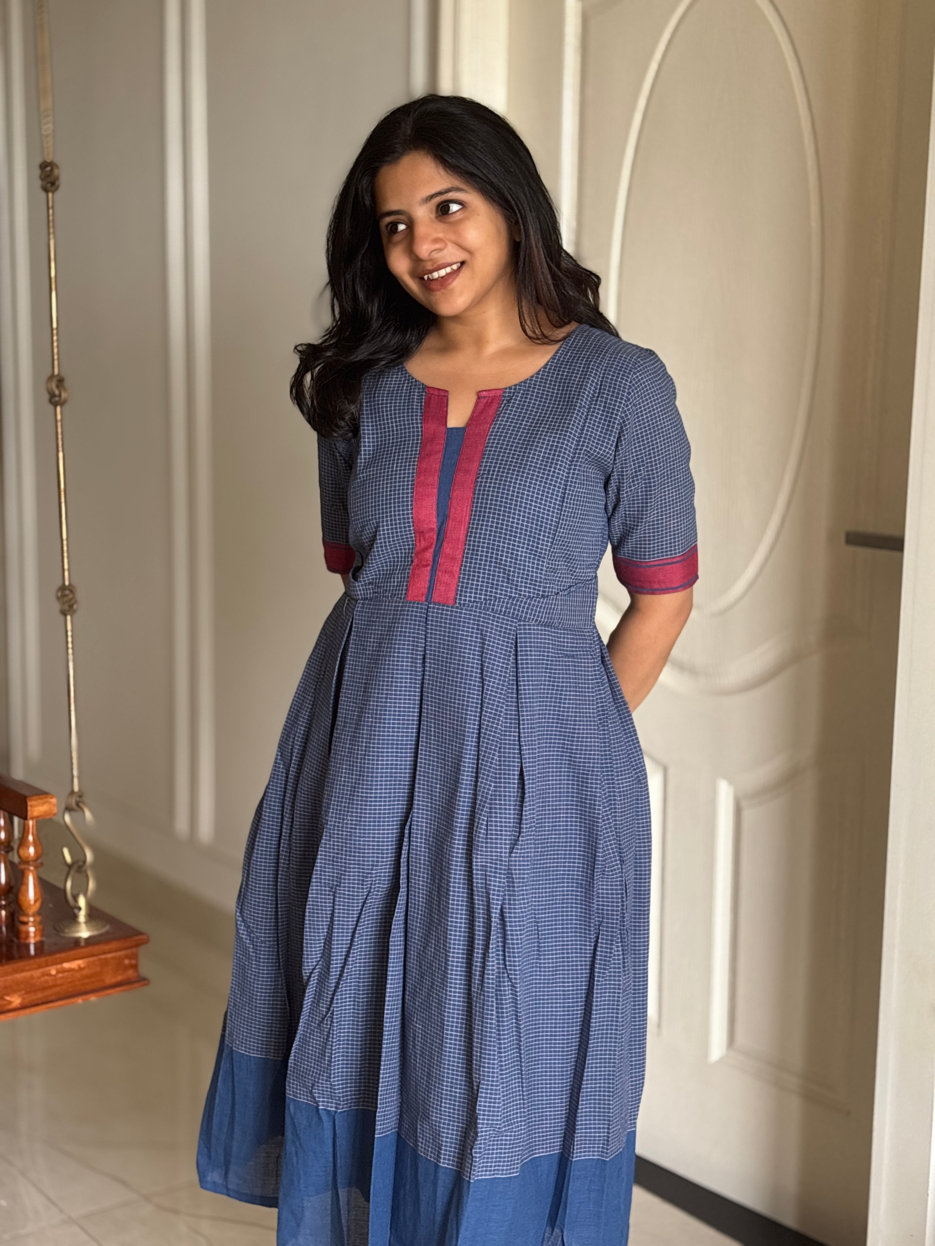 Checks On Blue Maternity Feeding dress