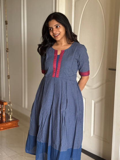 Checks On Blue Maternity Feeding dress