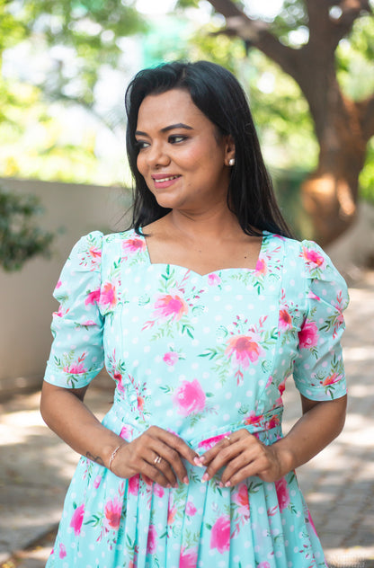 Minty Polka Maternity Feeding Dress
