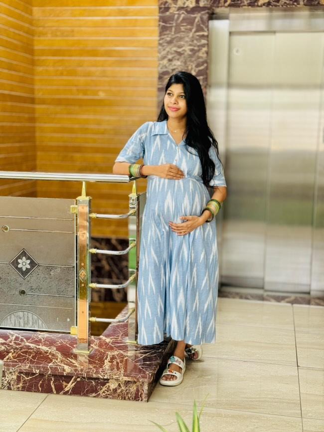 Blue Swirl Maternity Feeding Dress