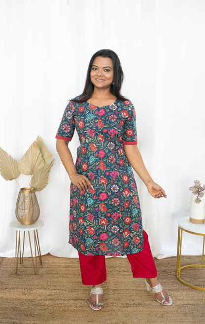 Floral Garden Feeding Kurta Top Center zip