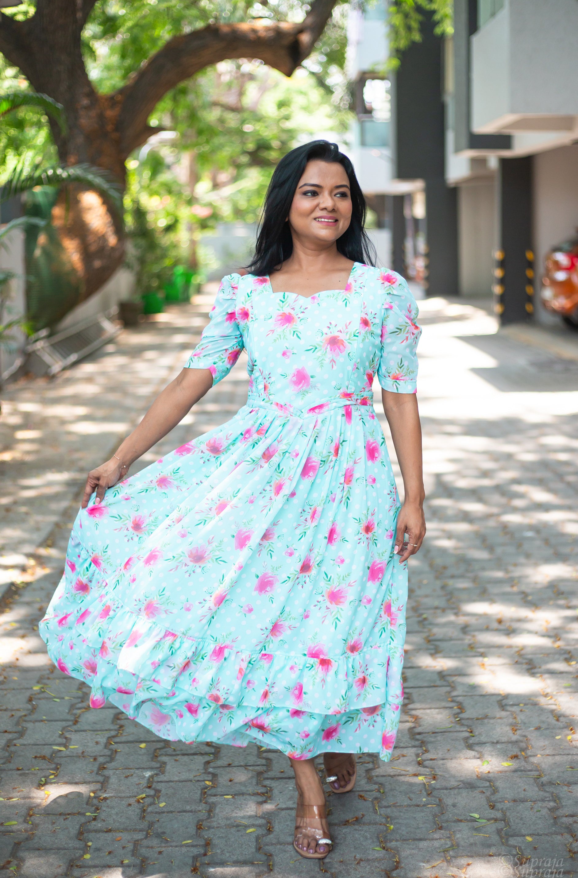 Minty Polka Maternity Feeding Dress