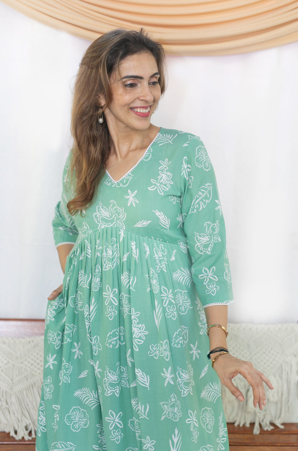 Greenish Maternity feeding Dress