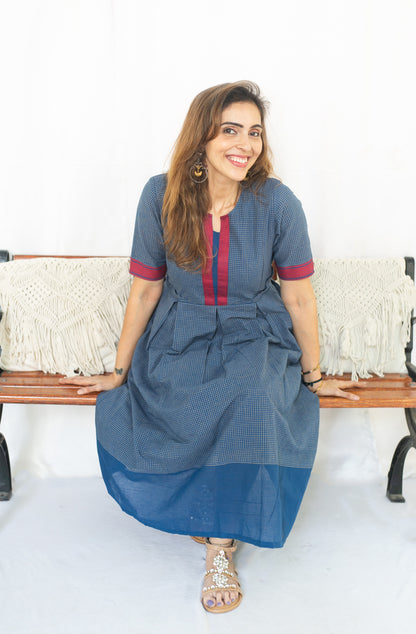 Checks On Blue Maternity Feeding dress