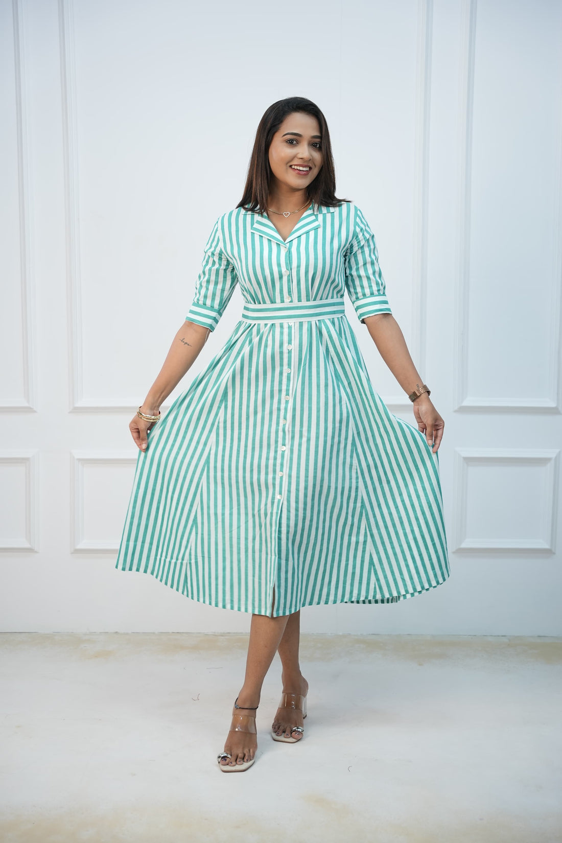 Green Wave Maternity Feeding Frock