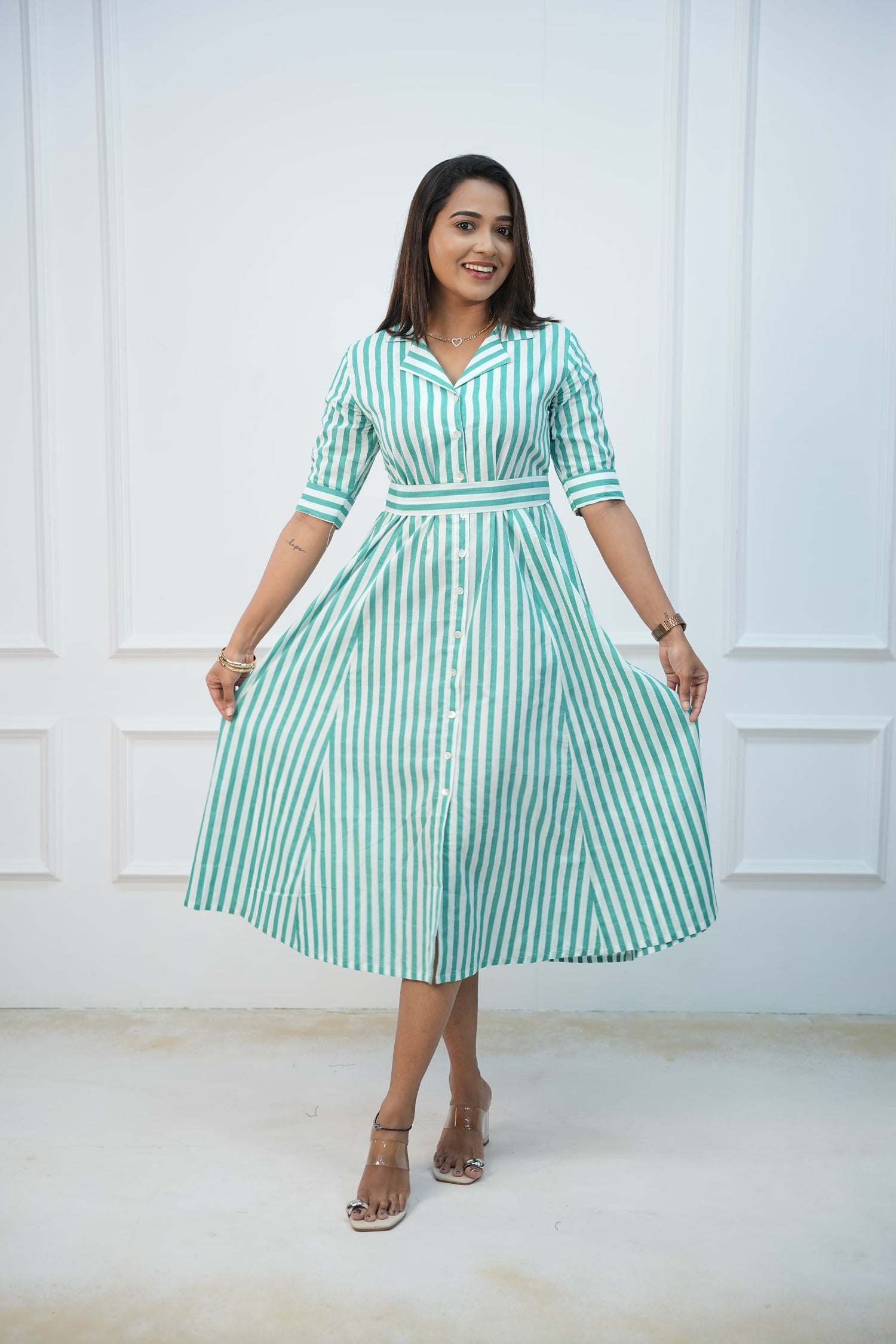 Green Wave Maternity Feeding Frock