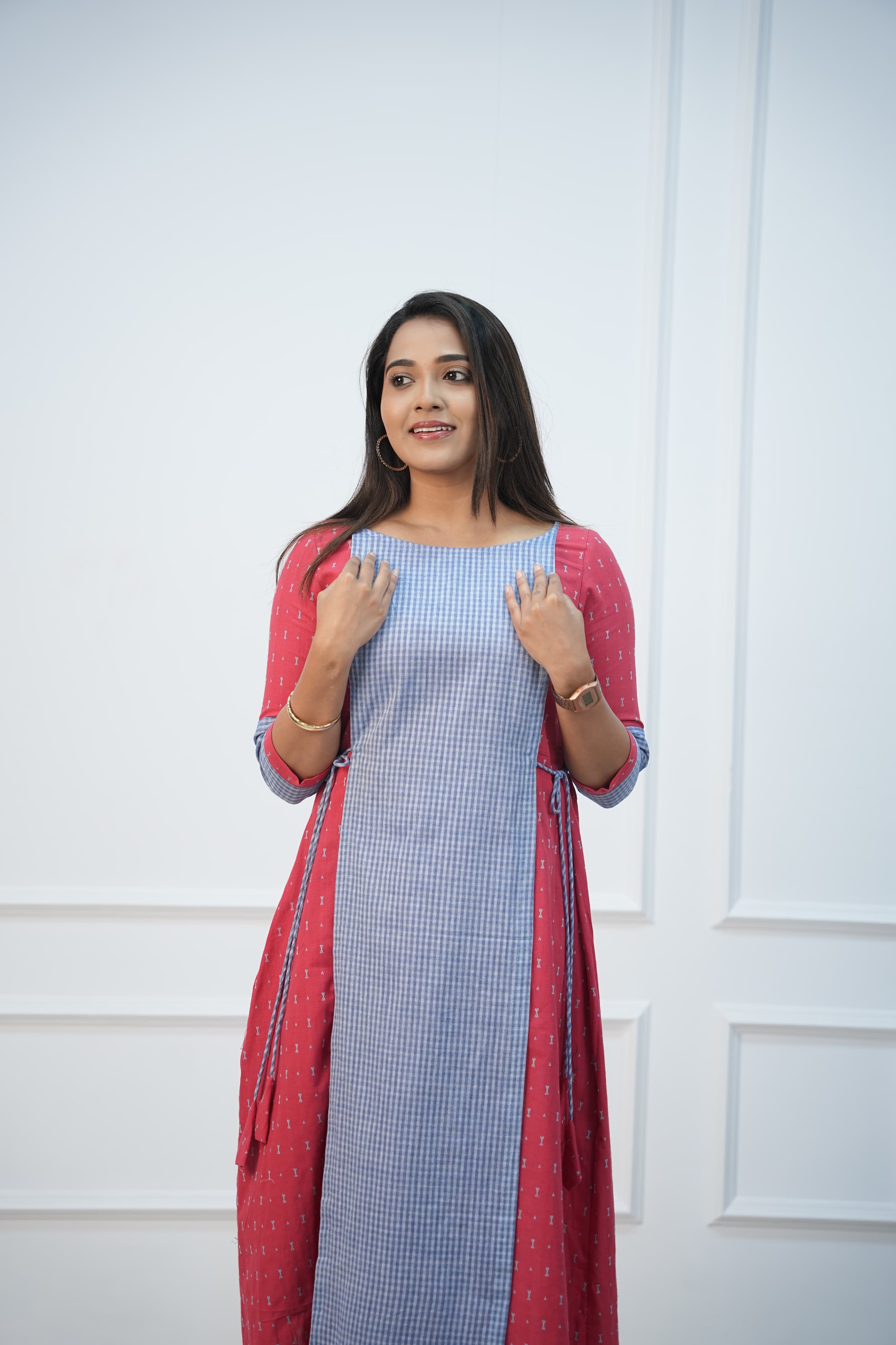 Coral checks Maternity Feeding Dress