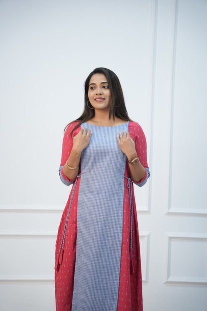 Coral checks Maternity Feeding Dress