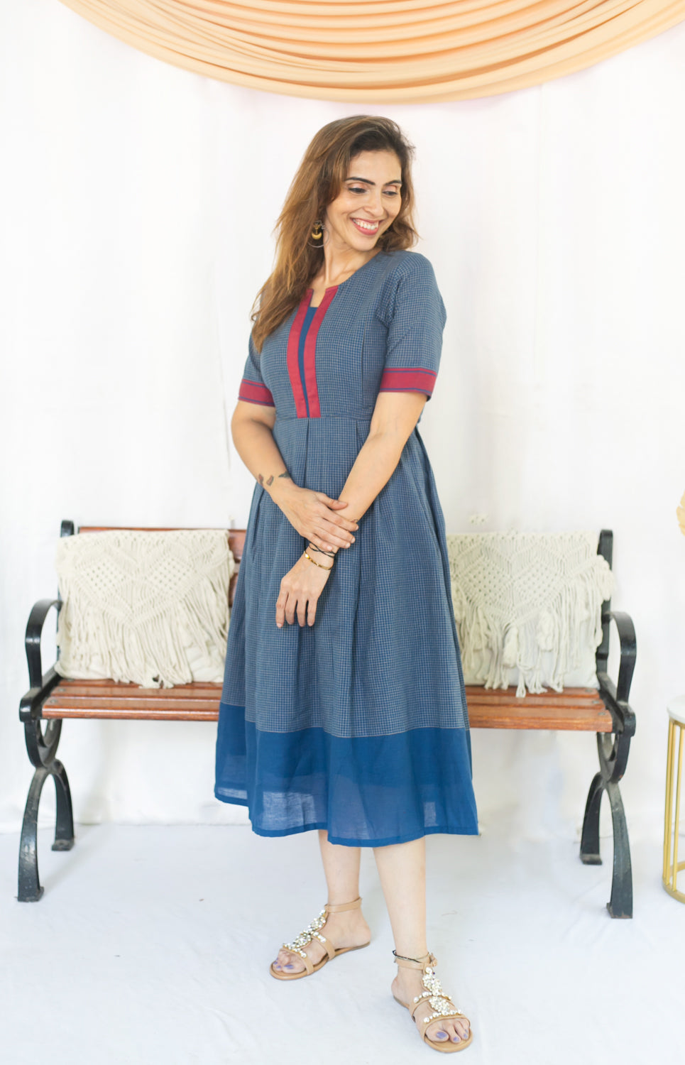 Checks On Blue Maternity Feeding dress
