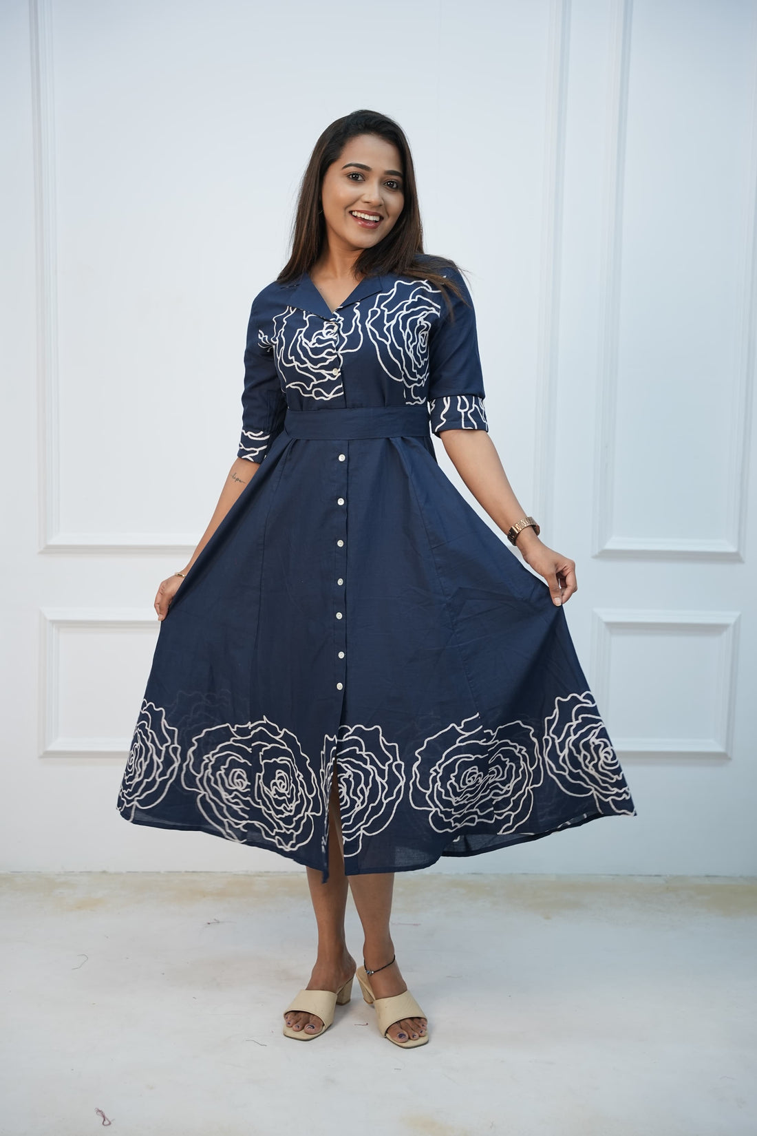 Navy Charm Maternity Feeding Frock