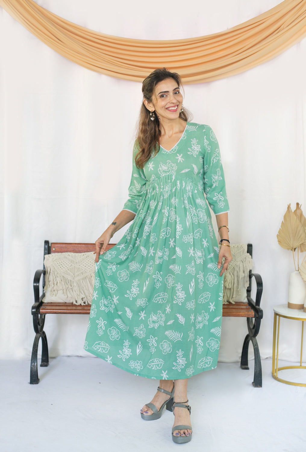 Greenish Maternity feeding Dress