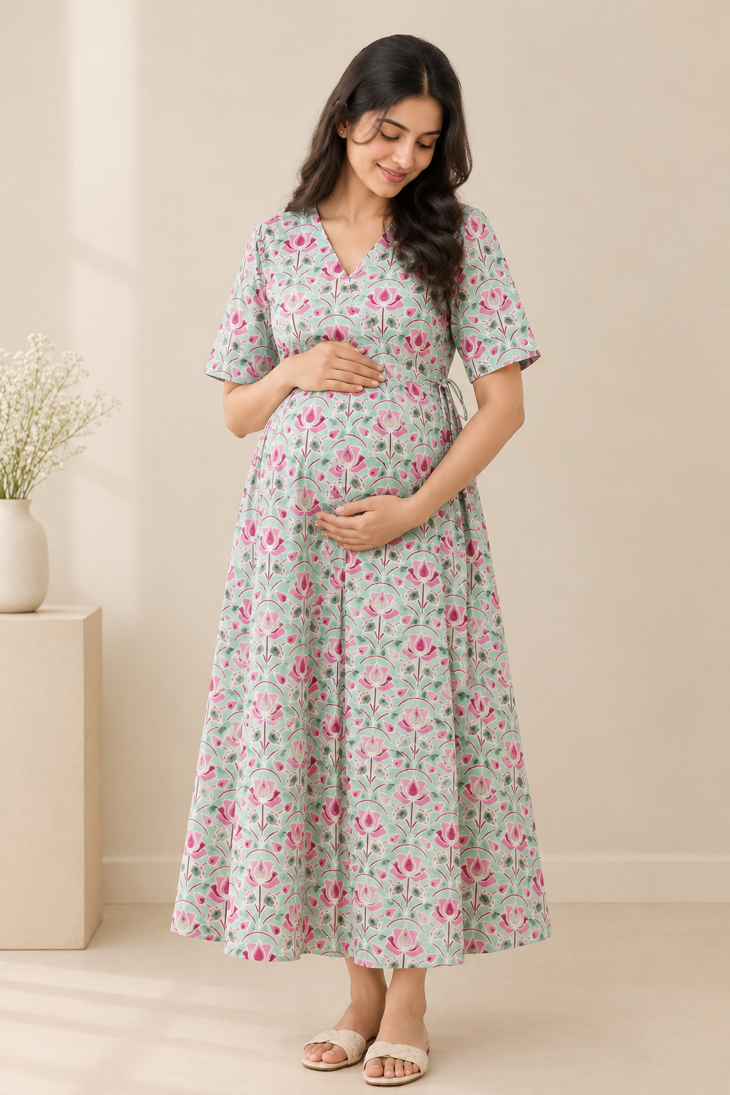 Pink petals maternity Feeding Dress