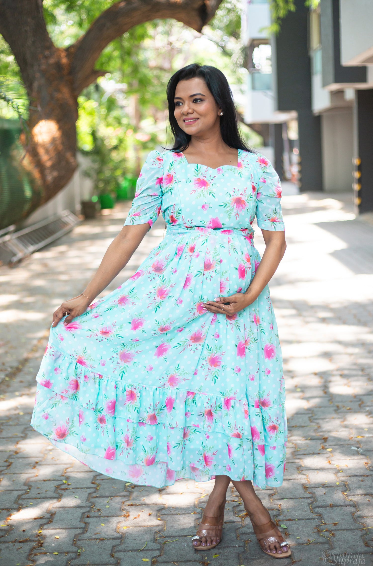 Minty Polka Maternity Feeding Dress