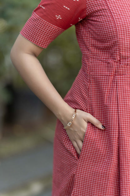 Checks On Red Maternity Feeding Dress