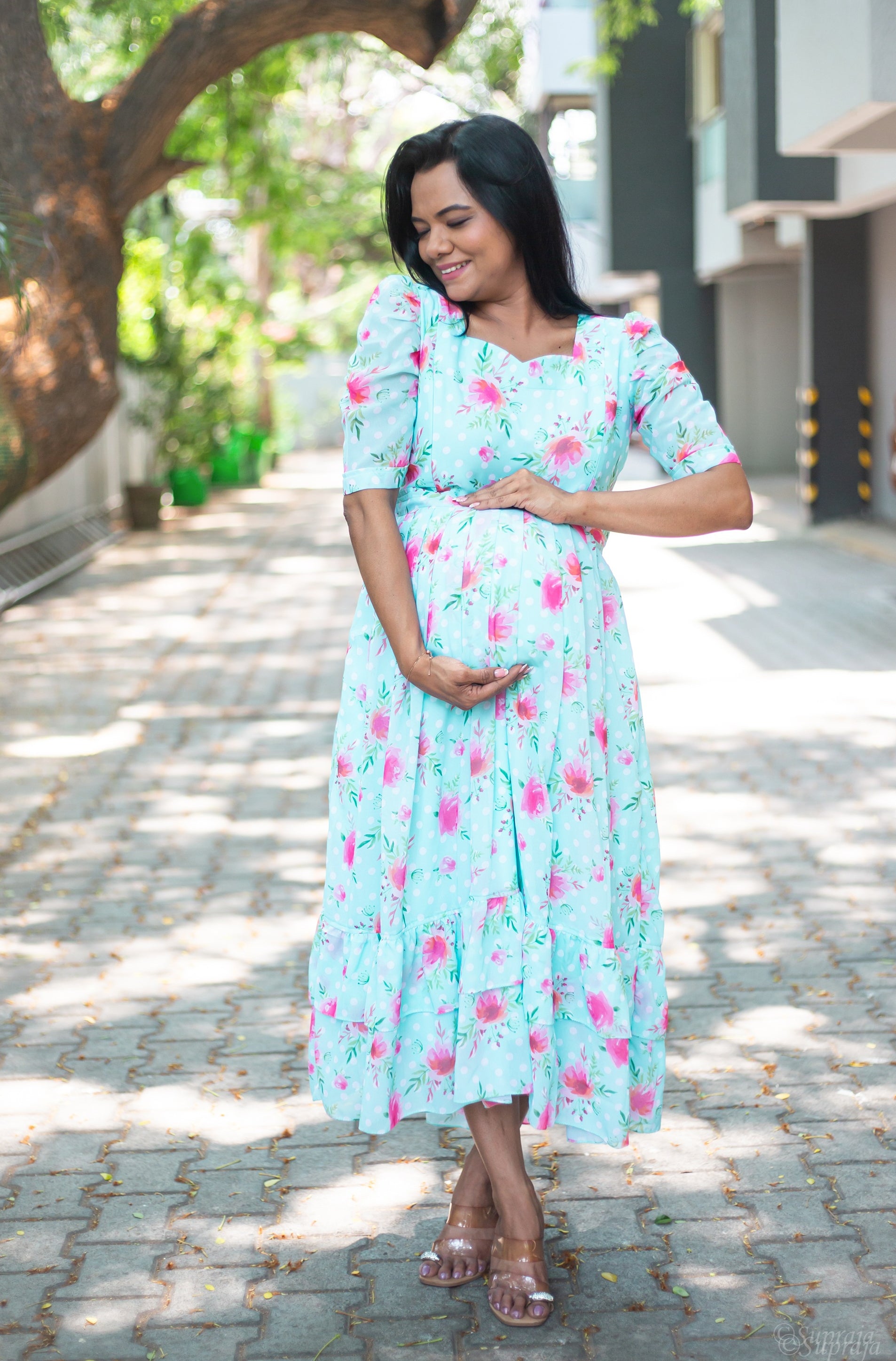Minty Polka Maternity Feeding Dress